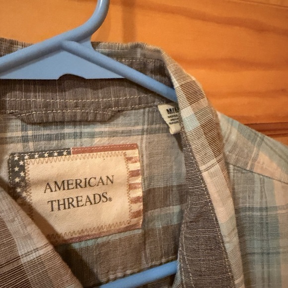 American Threads Button Up Shirt Men's Medium Multicolor BluePlaid Button Collar - Picture 3 of 5